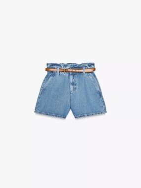 Zara Light Blue Denim Shorts with Brown Belt